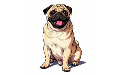 Pug Dog Isolated White Background (Ai Illustration Image + Vector Line Art)
