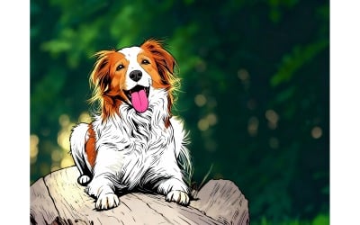Selective Focus Shot Adorable Kooikerhondje Dog (Ai Illustration Image + Vector Line Art)