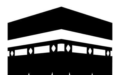 Black and white stylized icon representing the kaaba in mecca for islamic worship
