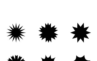 A collection of different black starburst shapes and symbols on a white background
