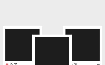 A minimalist template design featuring three blank social media posts on a simple background