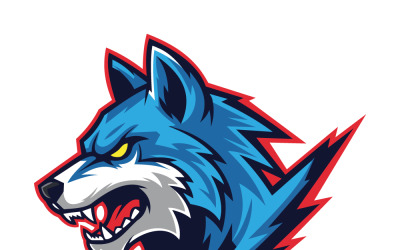 Blue Wolf Mascot Logo With Aggressive Expression For Sports Teams And Brands Identity