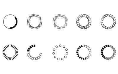 Collection of minimalist black and white circular loading icons for web and app user interfaces