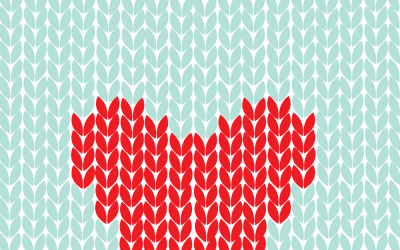 Patrón de San Valentín sin costuras con corazón rojo tejido sobre fondo verde