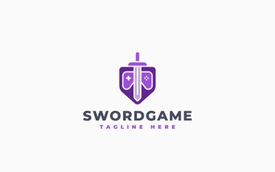 Modello di progettazione del logo del gioco Purple Sword