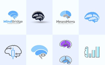 brain and ai technology logo bundle, modern tech branding templates