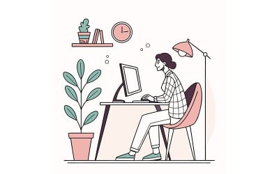 Diseñador independiente centrado en el trabajo creativo en su oficina en casa.