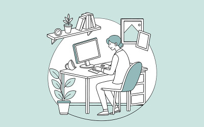 Diseñador independiente que avanza constantemente en su espacio de trabajo personal.