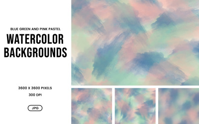 Watercolor Background Set – Blue, Green and  Pink Pastel Brush Textures