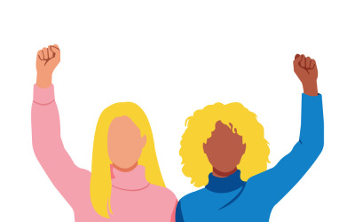 Celebrating Solidarity: Two Diverse Women Raise Fists In Unity And Joy