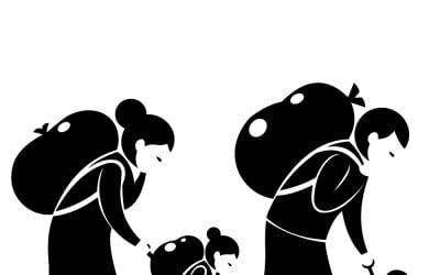 Family Hikers Walking Together With Backpacks, Outdoor Adventure, and Bonding