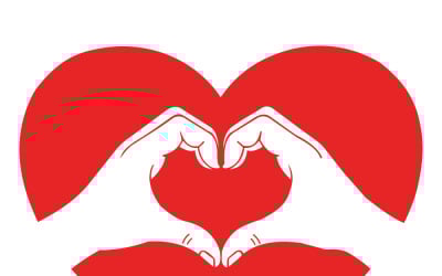 Daha büyük kırmızı bir kalp sembolünün içinde kalp şeklini oluşturan eller, sevgi ve şefkatin sembolüdür.