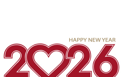Happy New Year 2026 Celebration Graphic With Heart-Shaped Zero And Bold Red Numbers
