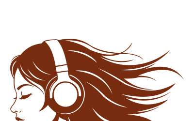 Stylizowany profil kobiety w słuchawkach z rozwianymi włosami do muzyki i sztuki audio