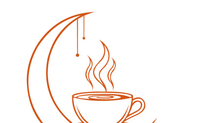 Логотип Cozy Coffee Cup Moon с паром — современный оранжевый линейный рисунок для брендинга.