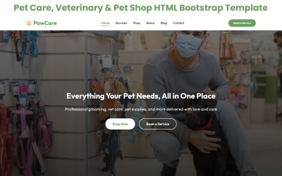 Evcil Hayvan Bakımı, Veterinerlik ve Evcil Hayvan Mağazası HTML Bootstrap Şablonu