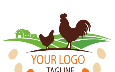 Farm fresh eggs logo featuring roosters and hens