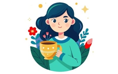 Girl with Tea Vector Illustration