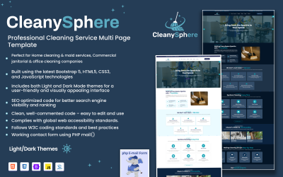 Cleanysphere – Cleaning and Janitorial Services Multipage Website Template (Light and Dark Mode)