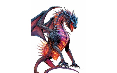 Cool Scene With Futuristic Dragon Beast (Ai Illustration Image + Vector Line Art)