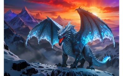 Dragon Mountains With Mountains Background (Ai Illustration Image + Vector Line Art)