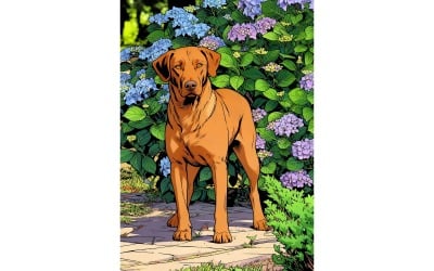 Vertical Shot Adorable Typical Chesapeake Bay Retriever (Ai Illustration Image + Vector Line Art)