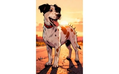 Vertical Shot Dog Standing Outdoors Sunset (Ai Illustration Image + Vector Line Art)