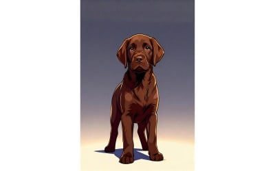Vertical Shot Lovely Chocolate Labrador Puppy White Wall (Ai Illustration Image + Vector Line Art)