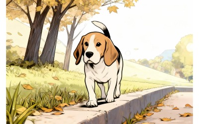 Walking Autumn Park Happy (Ai Illustration Image + Vector Line Art)