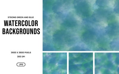 Watercolor Background Set – Strong Green and Blue Abstract Textures