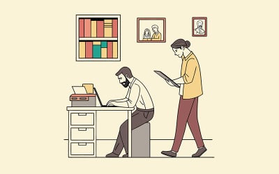 Ambiente acogedor de oficina en un rincón con plantas, libros y profunda concentración.