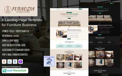 Furnozia – Modern Furniture Landing Page Template for Furniture Business and Showroom