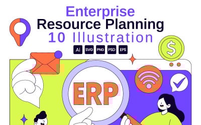 10 ERP Software System Vector Illustration