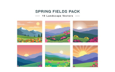 19 Spring Fields Landscape Vector Pack