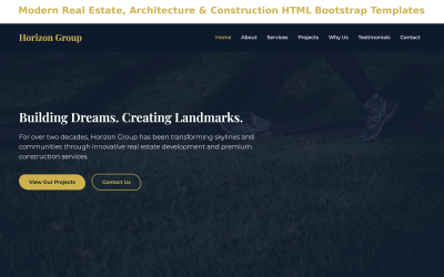 Moderne HTML Bootstrap-template voor vastgoed, architectuur en bouw