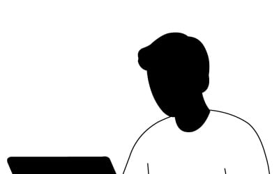 Person Working on Laptop Silhouette at Desk for Remote Work and Technology Concept, Modern Idea