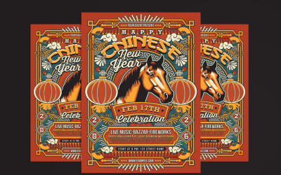 Red Chinese New Year Year Of The Horse Retro Flyer