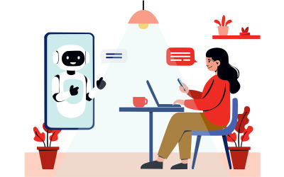 A Woman is Sitting at a Table with a Robot