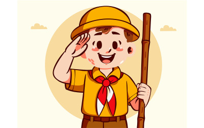 Cartoon of a Boy in Uniform Saluting