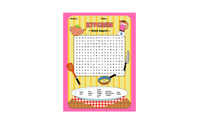 Colorful Kitchen Word Search Puzzle for Kids - Educational Activity Worksheet