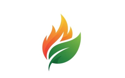 Logo minimaliste représentant une feuille et une flamme, au design plat, isolé sur fond blanc.