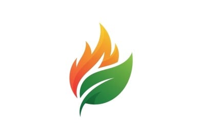 Minimalist leaf and flame logo symbol in flat design isolated on white background