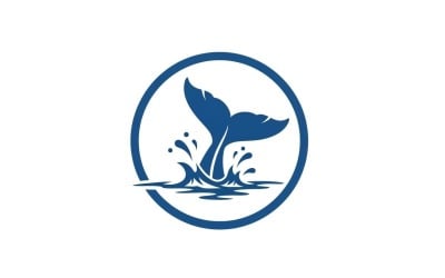 Minimalistisch blauw walvisstaartlogo in een cirkel, geïsoleerd op een witte achtergrond.