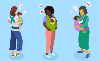 Mothers caring childs in baby sling