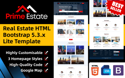 PrimeEstate – Immobilien-HTML-Bootstrap 5.3.x Lite-Vorlage