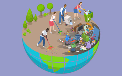 Saving planet,  people cleaning garbage on earth area