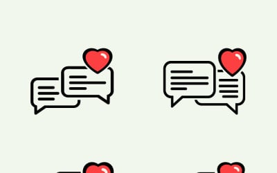 Social media chat notification icon set with red heart symbol