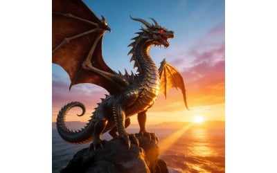 Dragons Fantasy Artificial Intelligence Image 2a (Ai Illustration Image + Vector Line Art)