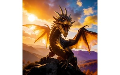 Dragons Fantasy Artificial Intelligence Image 5 (Ai Illustration Image + Vector Line Art)