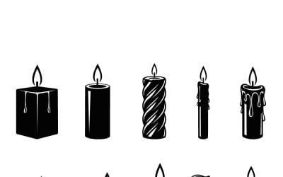 Huit silhouettes de bougies noires : icônes décoratives, spirituelles, de fêtes et de natures mortes d’atelier